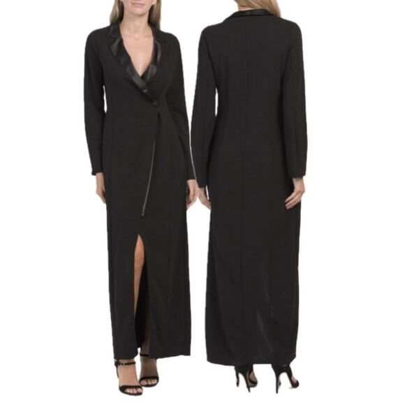RACHEL ROY Black Griffith Tuxedo Gown With Satin Trim ♥️